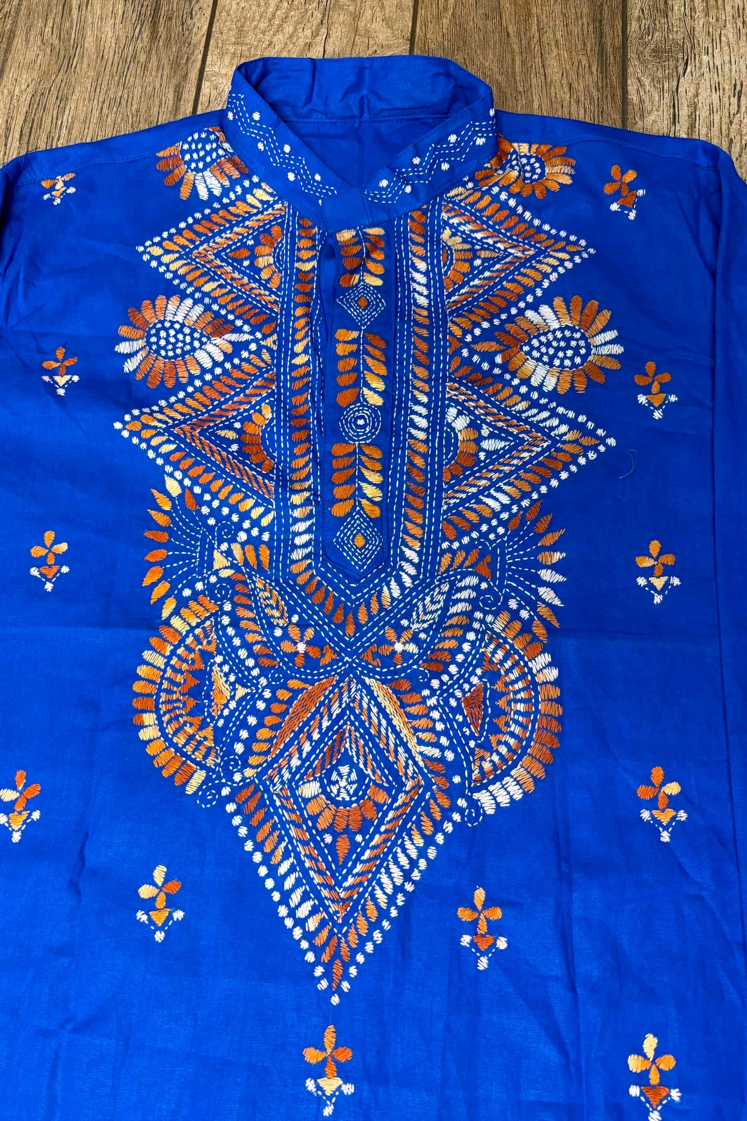 Blue Pure Cotton with Kantha Work (Hand Embroidery) Panjabi