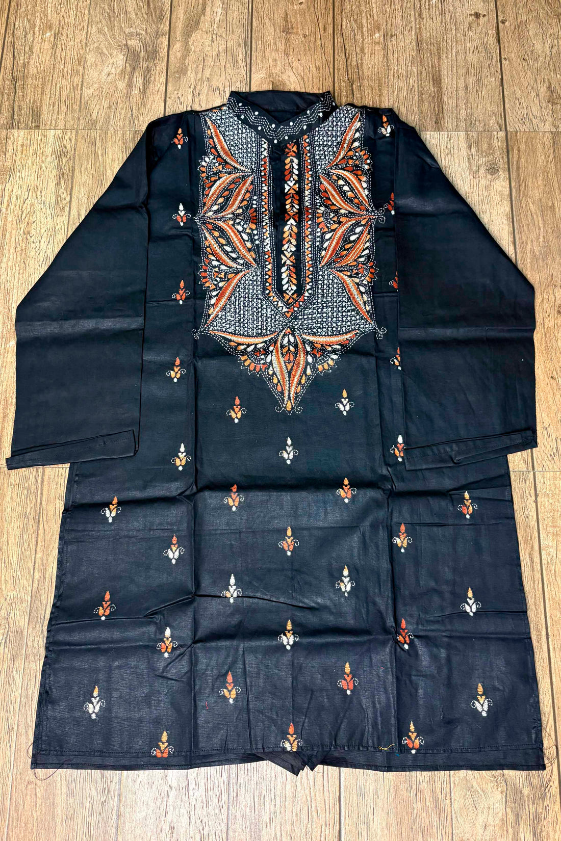 Black Pure Cotton with Kantha Work (Hand Embroidery) Panjabi