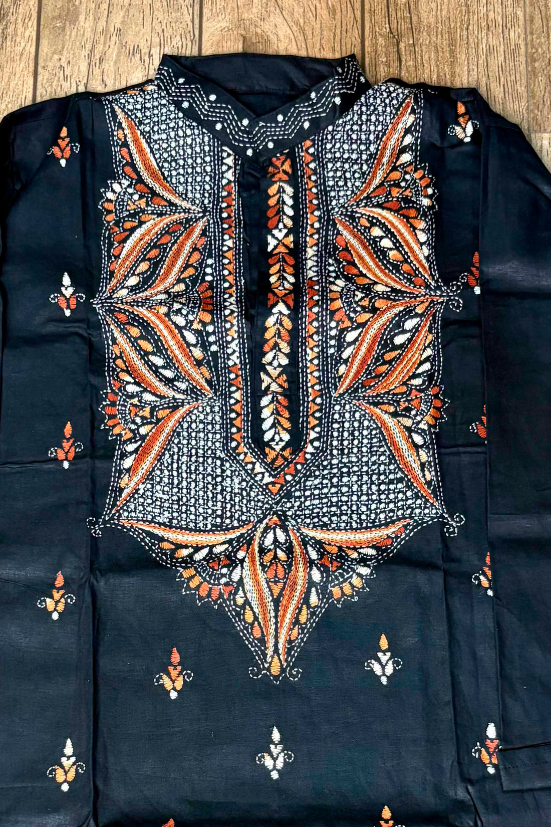 Black Pure Cotton with Kantha Work (Hand Embroidery) Panjabi