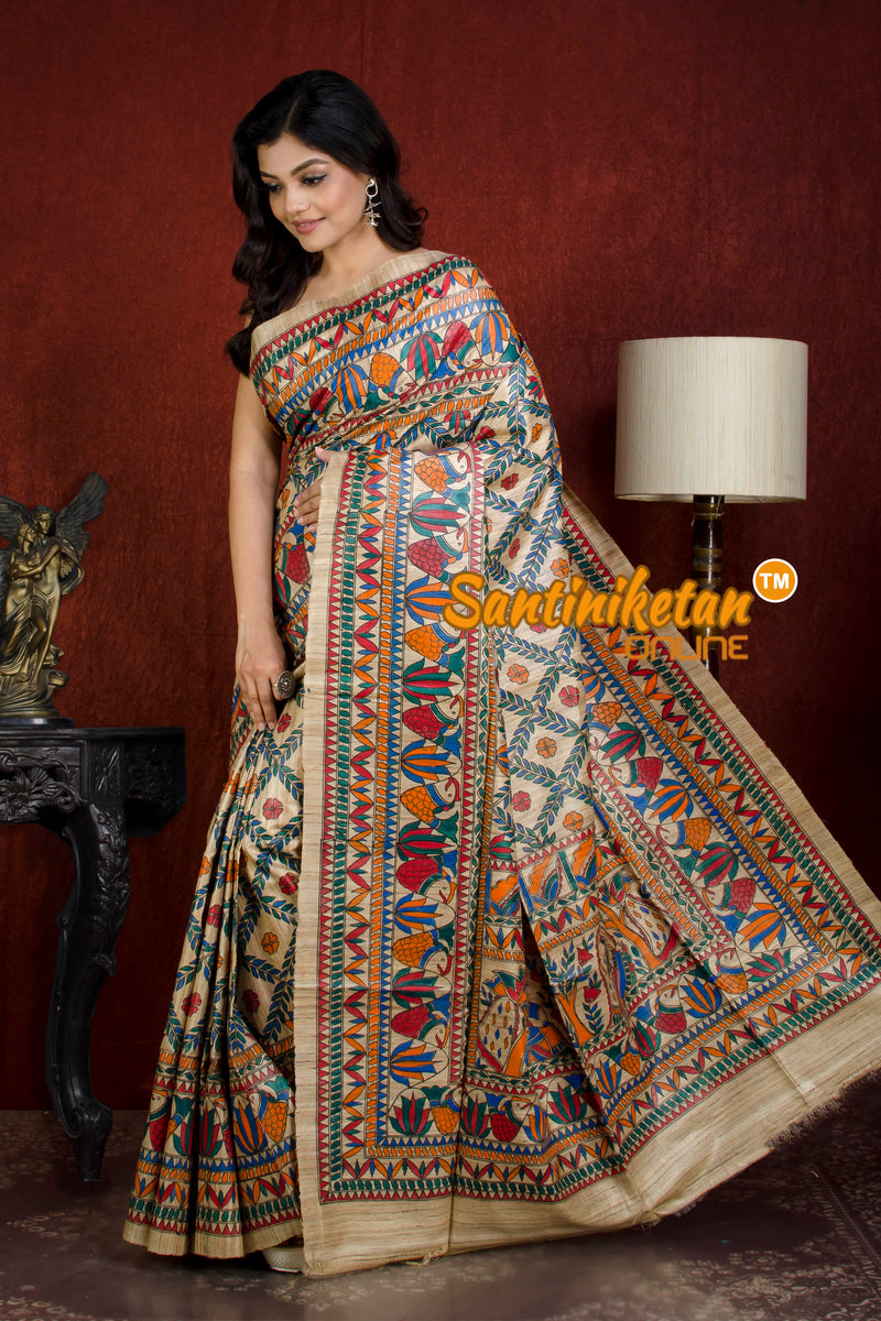 Pure Tussa Silk Handcrafted Madhubani Saree SN20215797T