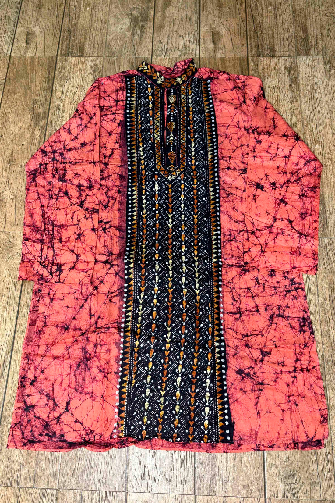 Pink Pure Cotton Batik with Kantha Work (Hand Embroidery) Panjabi