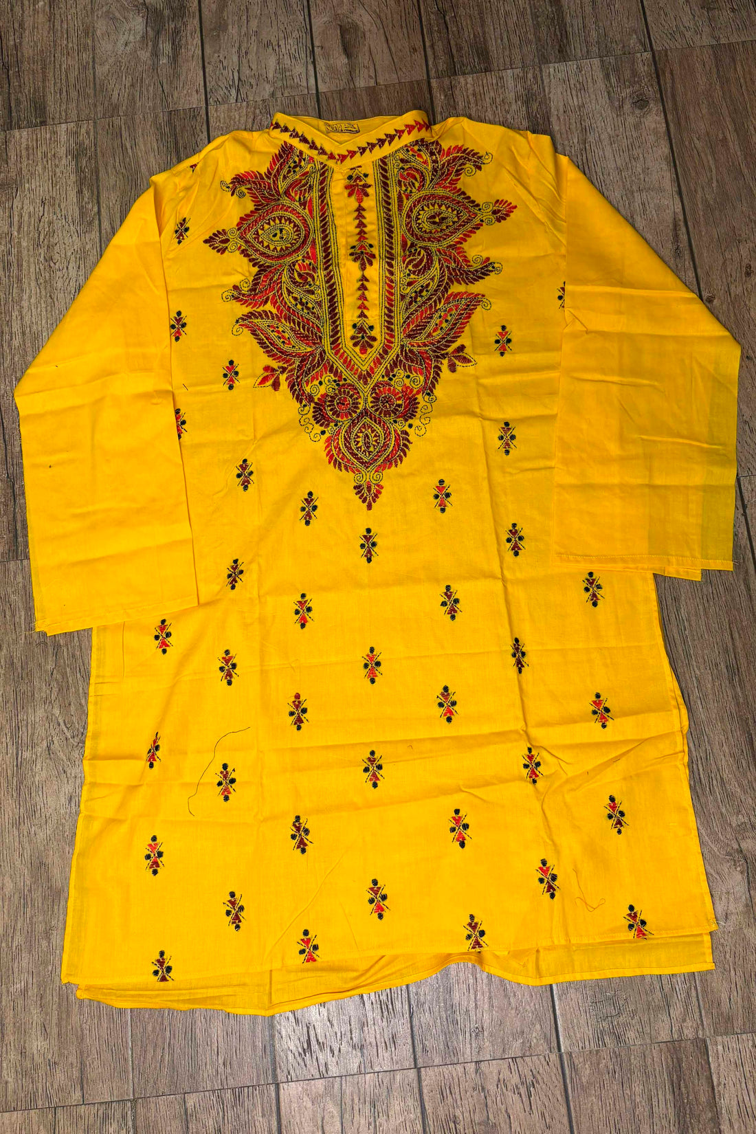Yellow Pure Cotton with Kantha Work (Hand Embroidery) Panjabi
