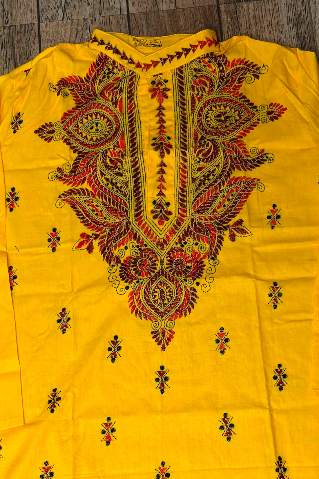 Yellow Pure Cotton with Kantha Work (Hand Embroidery) Panjabi