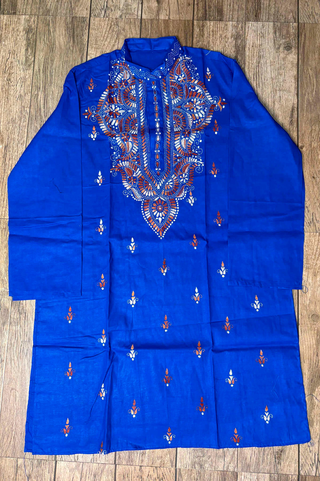 Blue Pure Cotton with Kantha Work (Hand Embroidery) Panjabi