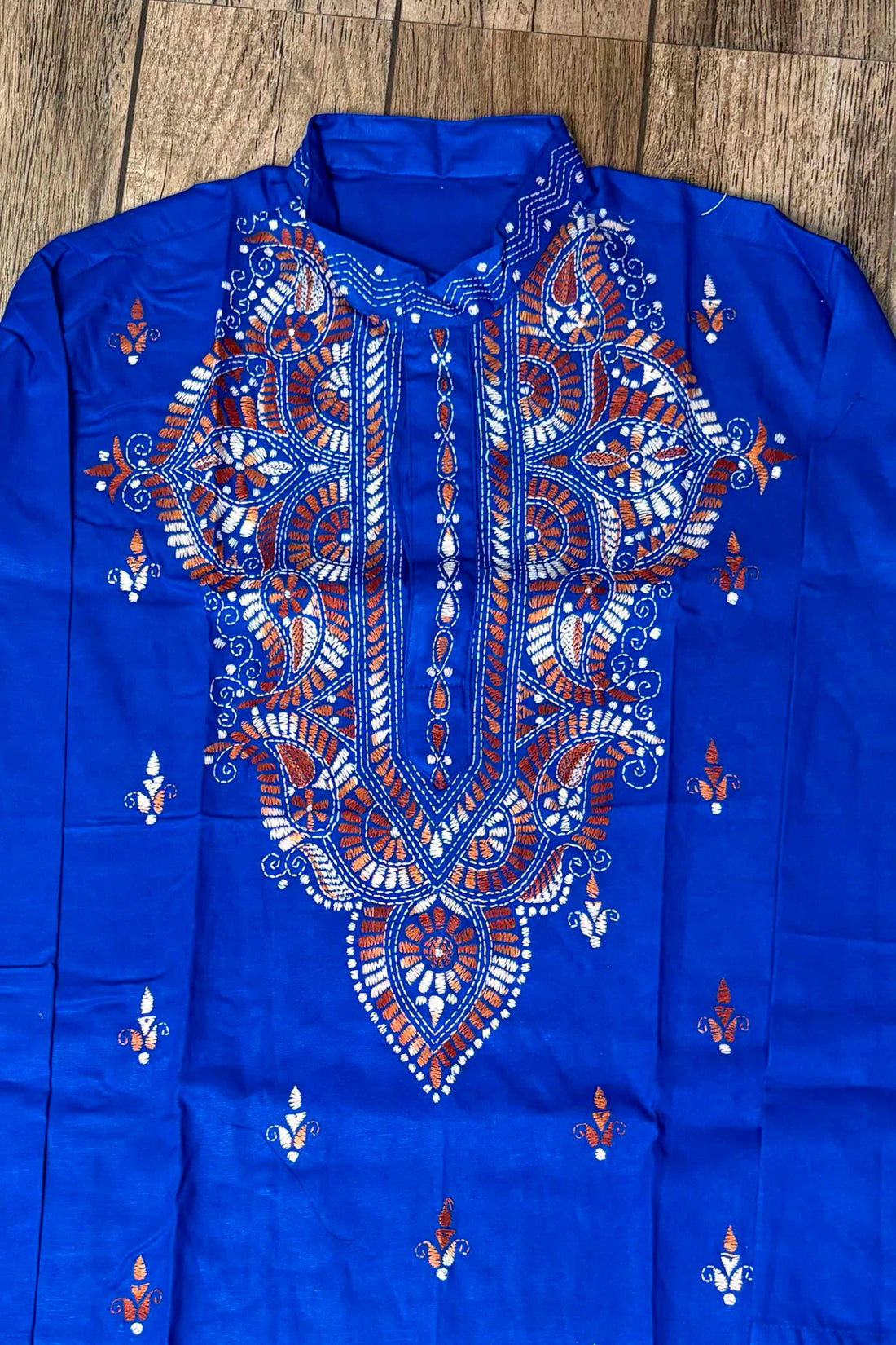 Blue Pure Cotton with Kantha Work (Hand Embroidery) Panjabi
