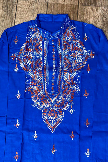 Blue Pure Cotton with Kantha Work (Hand Embroidery) Panjabi