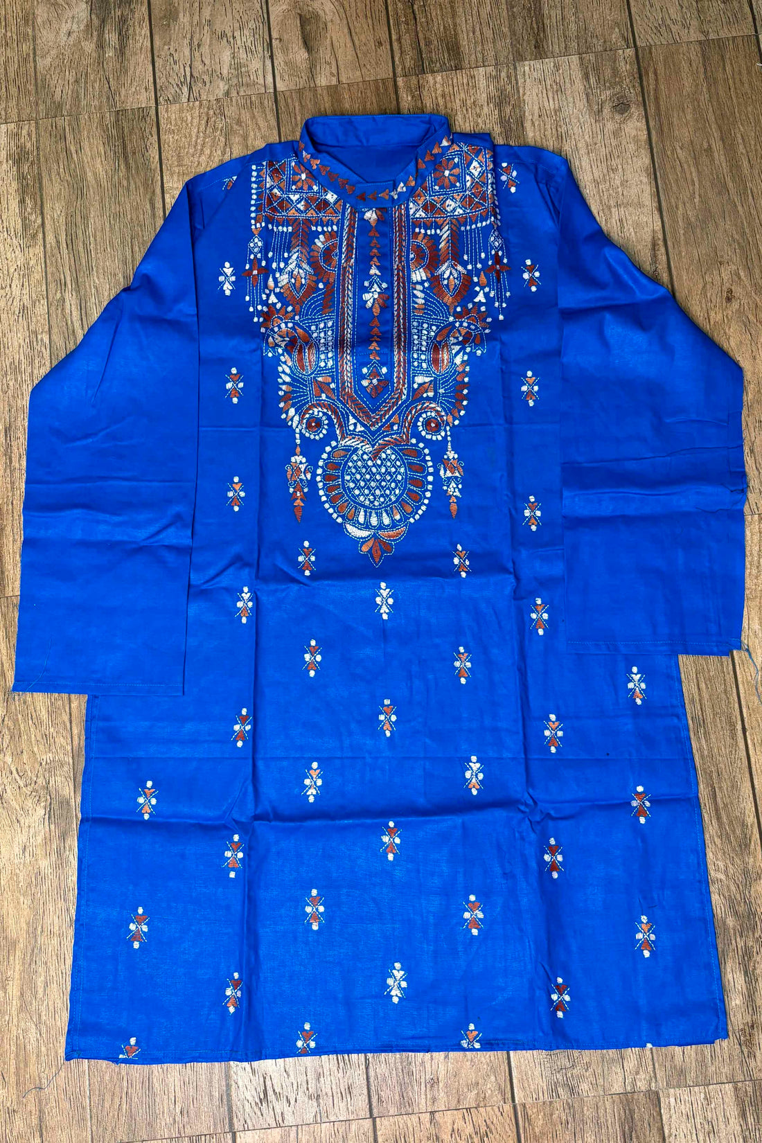 Blue Pure Cotton with Kantha Work (Hand Embroidery) Panjabi