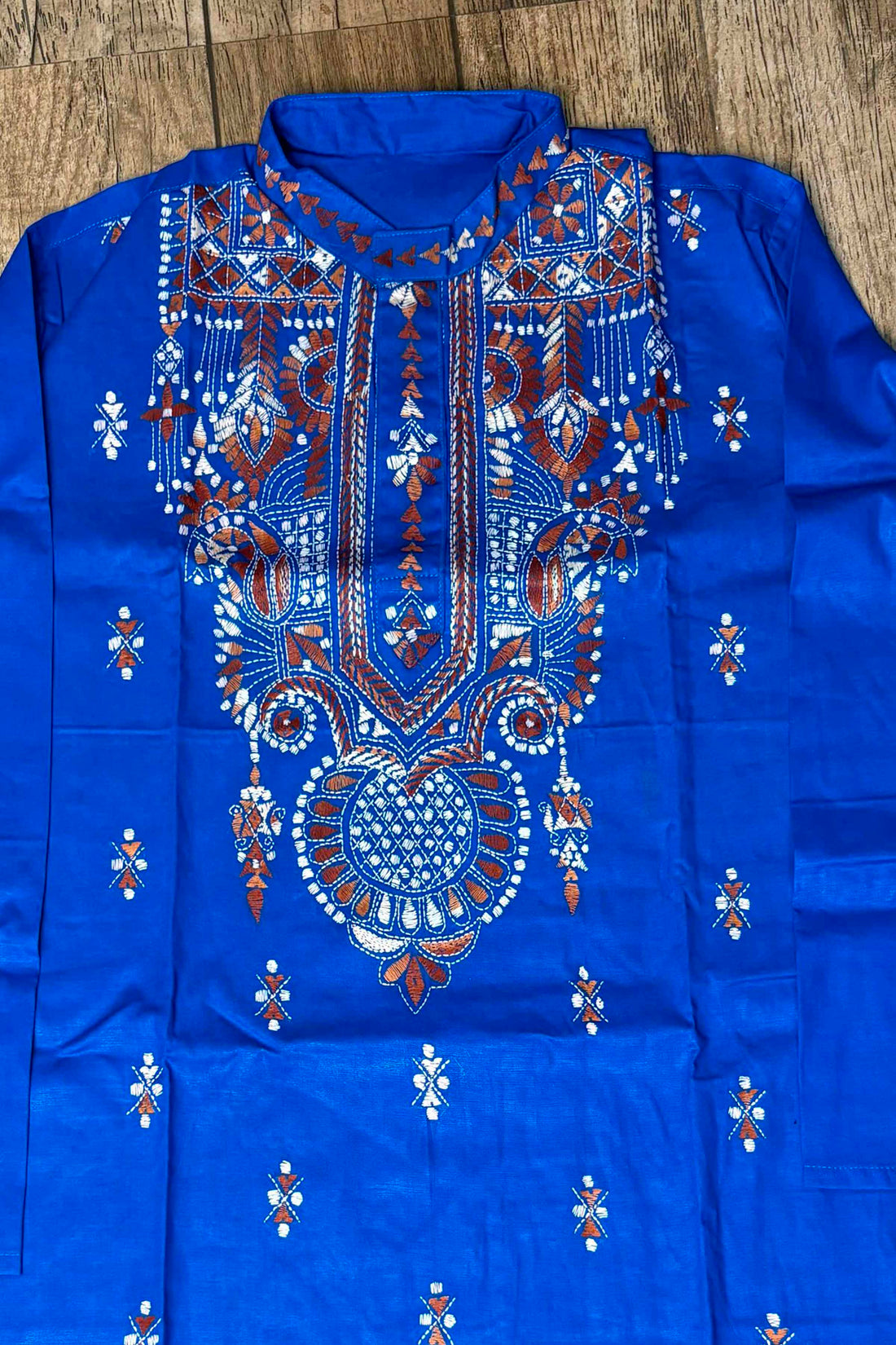 Blue Pure Cotton with Kantha Work (Hand Embroidery) Panjabi