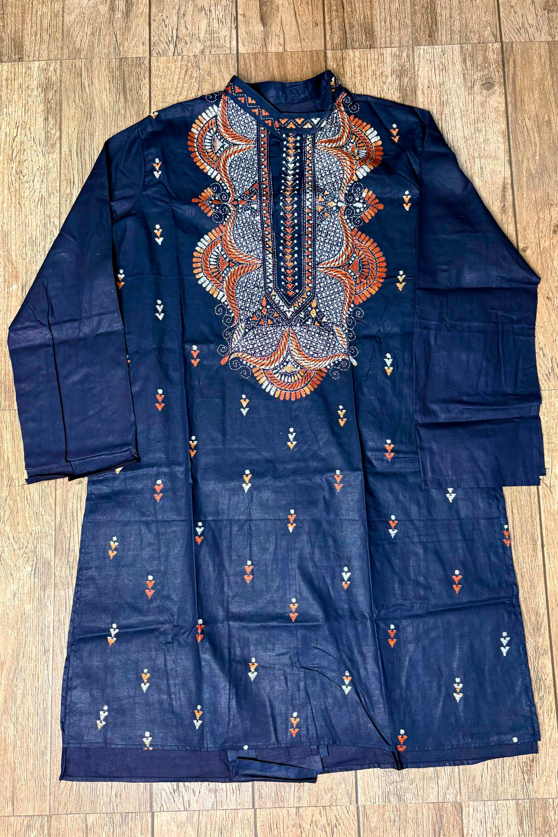 Midnight Blue Pure Cotton with Kantha Work (Hand Embroidery) Panjabi