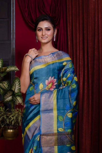 Pure Zari Tussar Hand Painted Saree SN20228086