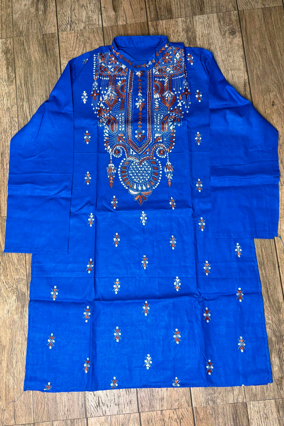 Blue Pure Cotton with Kantha Work (Hand Embroidery) Panjabi