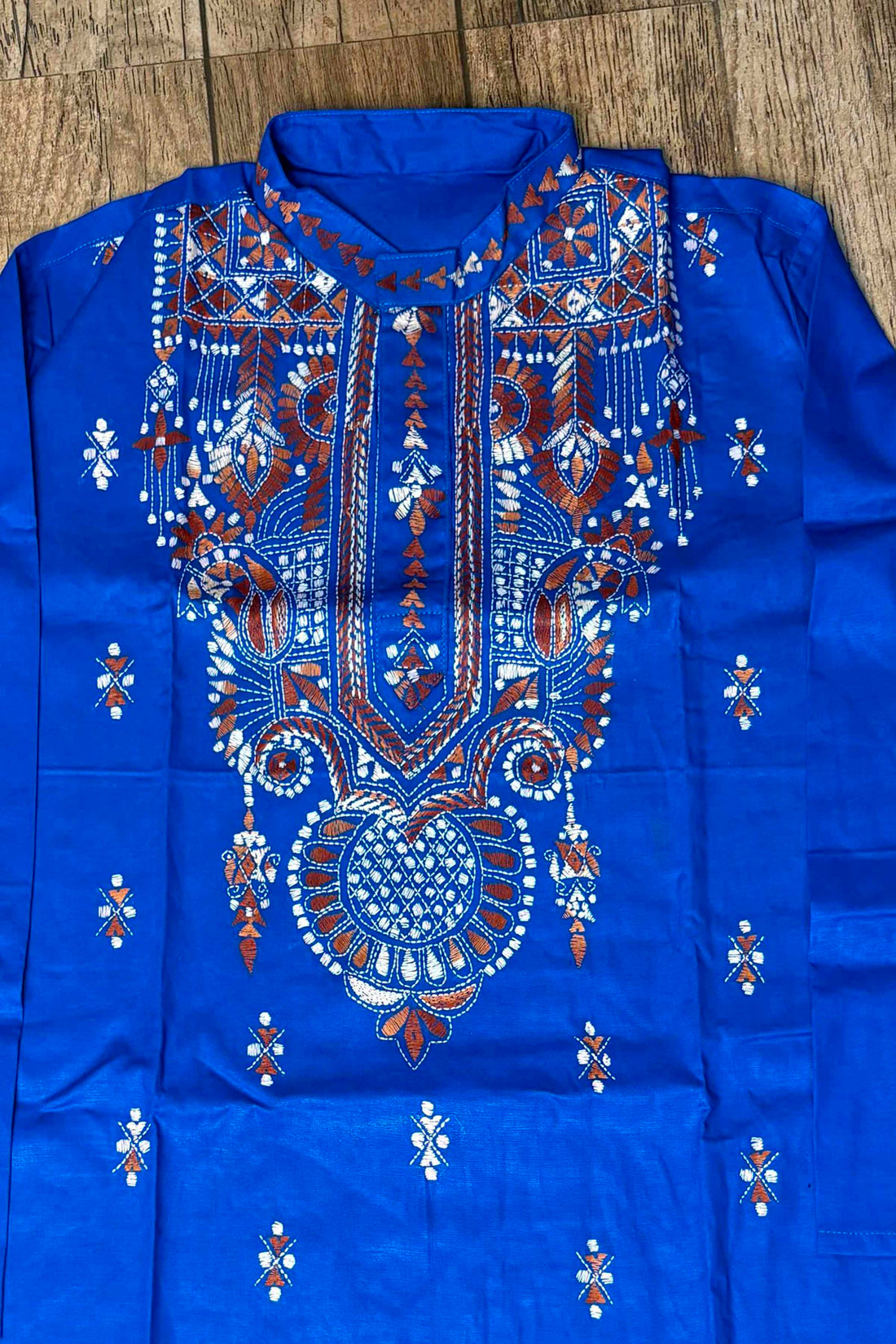 Blue Pure Cotton with Kantha Work (Hand Embroidery) Panjabi