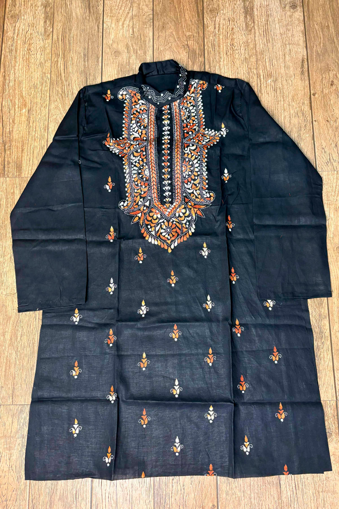 Black Pure Cotton with Kantha Work (Hand Embroidery) Panjabi