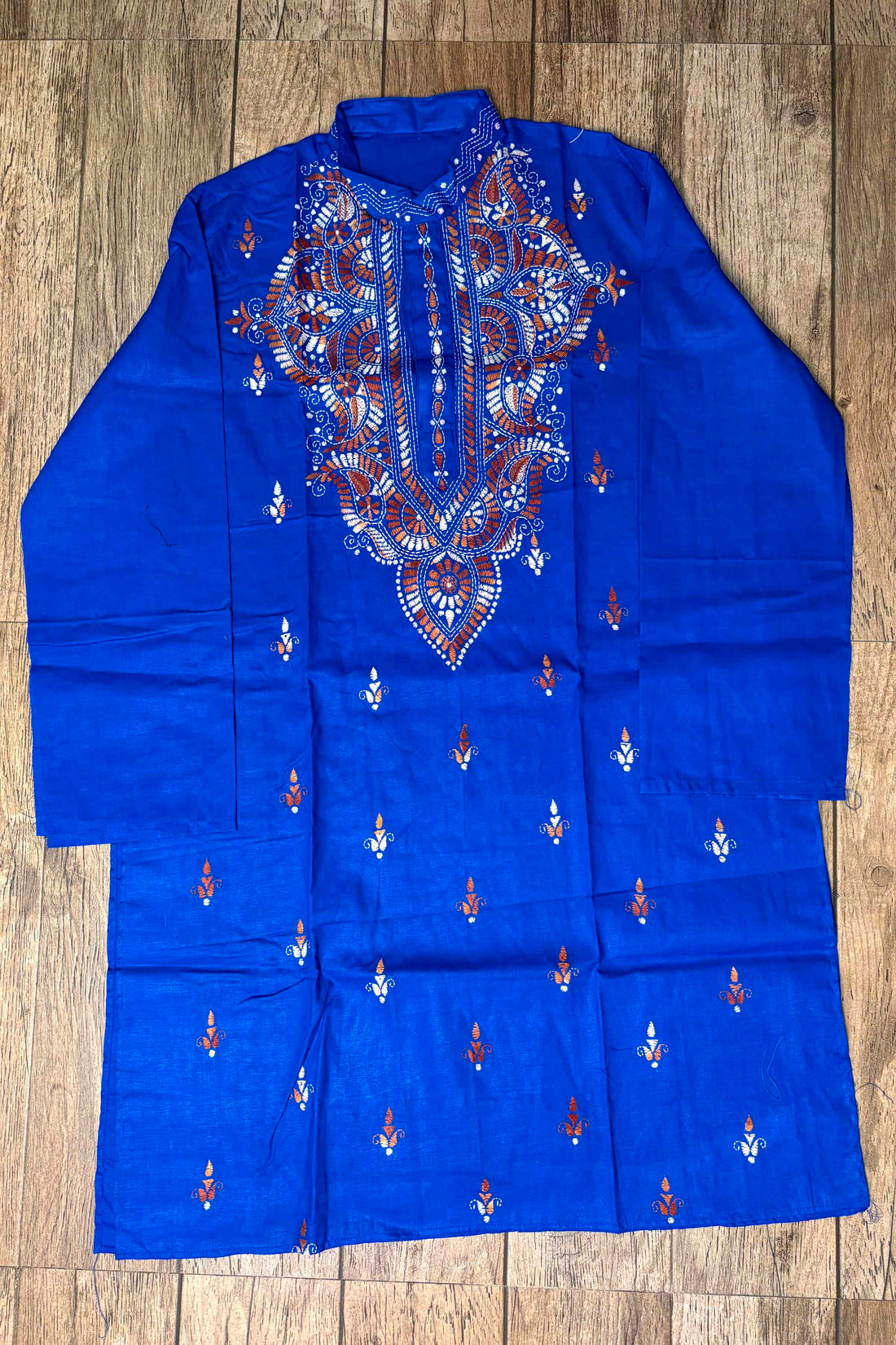 Blue Pure Cotton with Kantha Work (Hand Embroidery) Panjabi