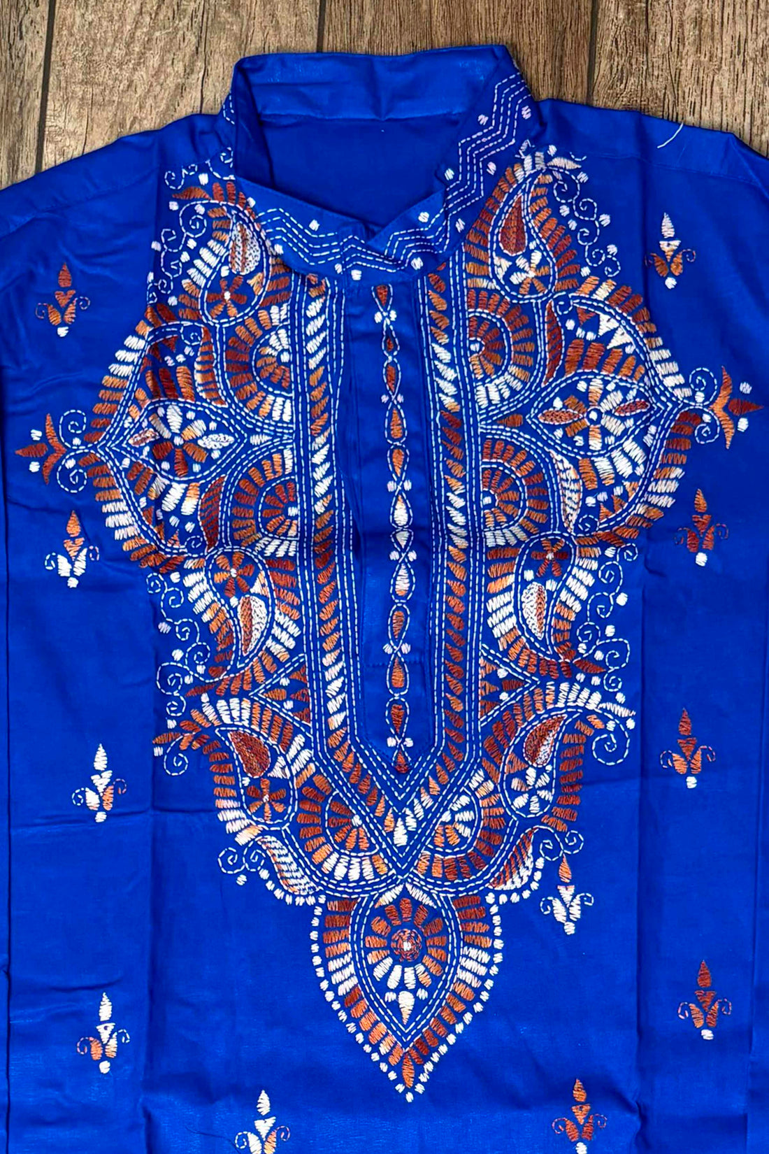 Blue Pure Cotton with Kantha Work (Hand Embroidery) Panjabi