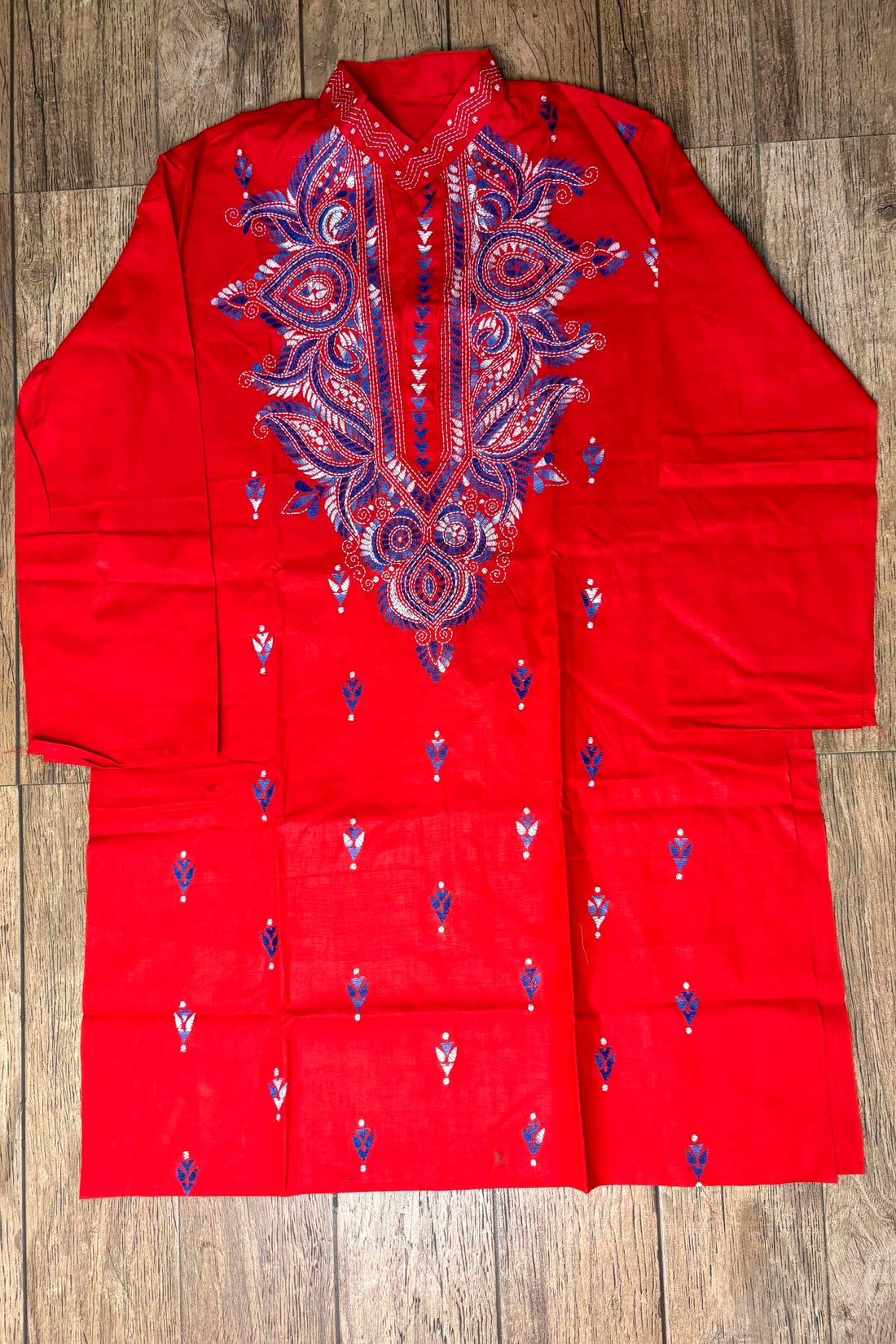 Red Pure Cotton with Kantha Work (Hand Embroidery) Panjabi