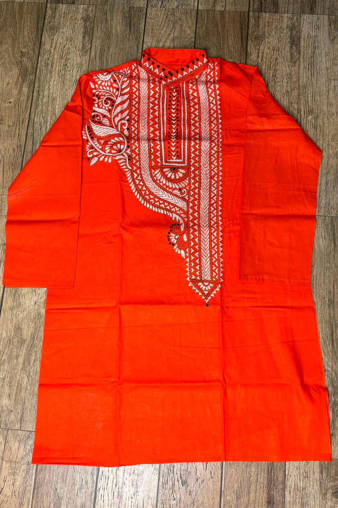 Red Pure Cotton with Kantha Work (Hand Embroidery) Panjabi