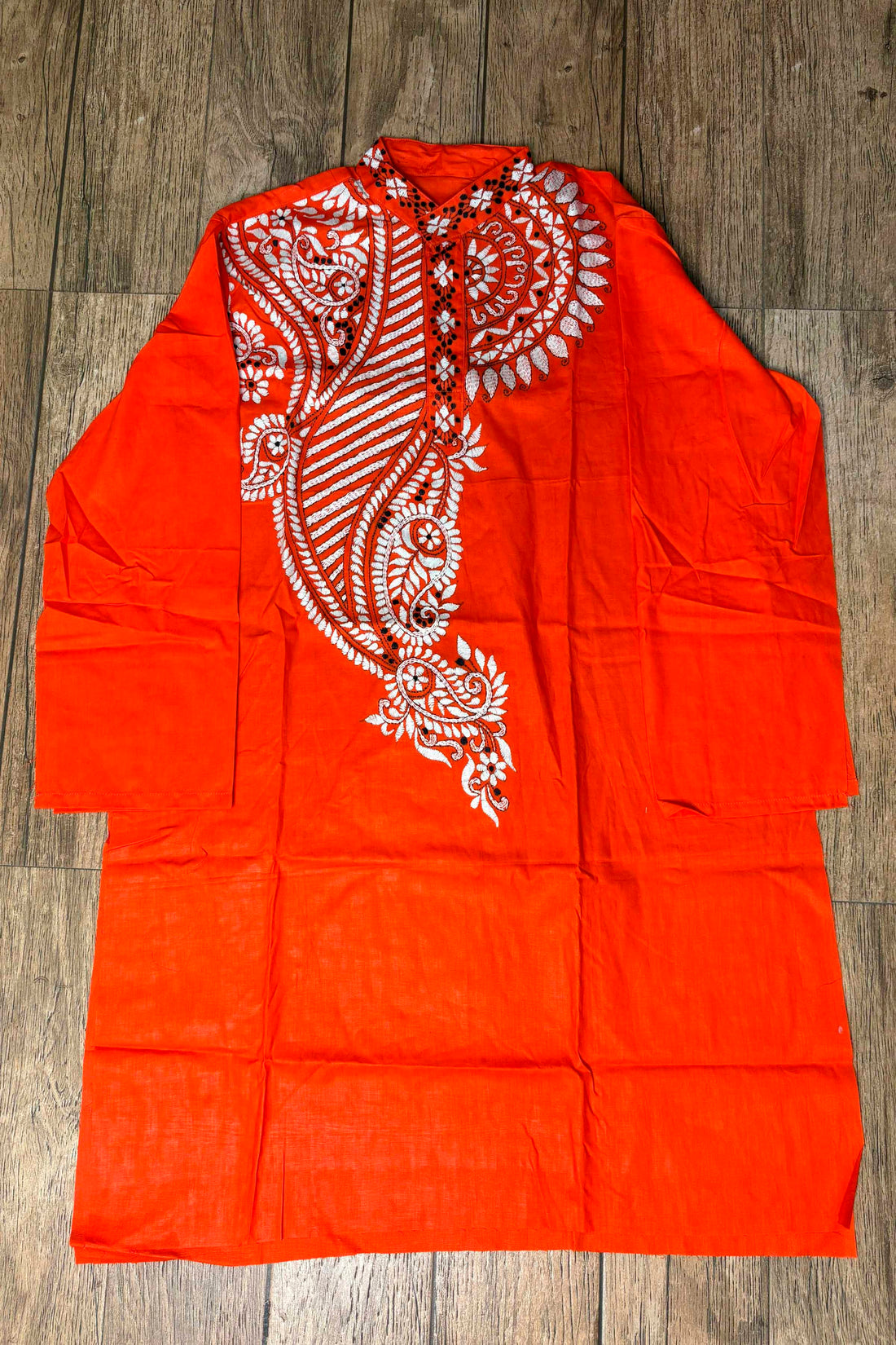 Red Pure Cotton with Kantha Work (Hand Embroidery) Panjabi
