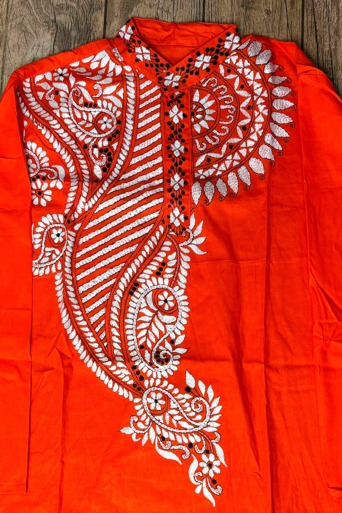 Red Pure Cotton with Kantha Work (Hand Embroidery) Panjabi