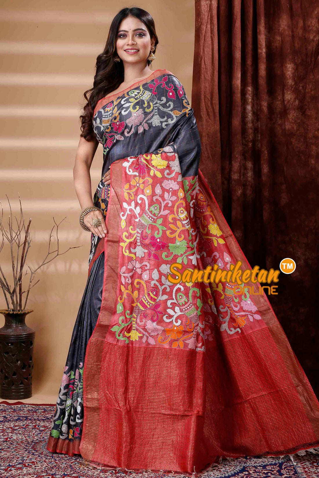 All Over Zari Tussar Silk Kantha Stitch Saree SN202310691