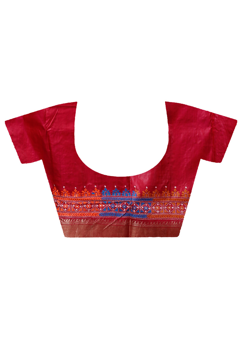 Bishnupuri (Katan) Silk Kantha Stitch Saree SN202310696