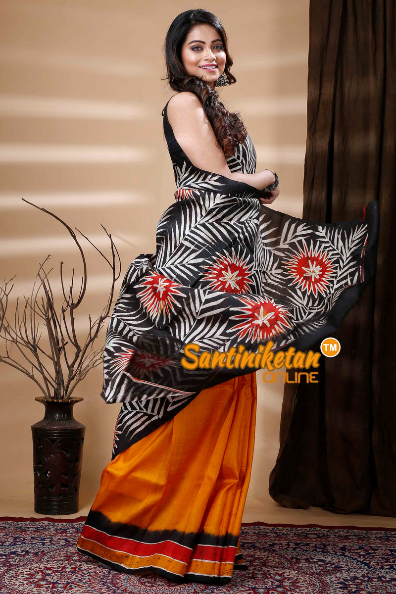 Hand Batik On Murshidabad Silk Saree SN202310781
