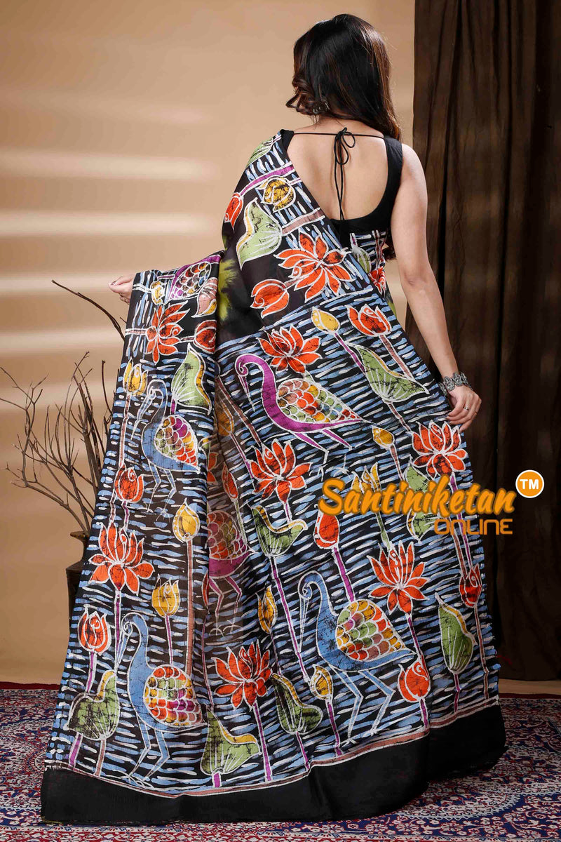 Hand Batik On Murshidabad Silk Saree SN202310786