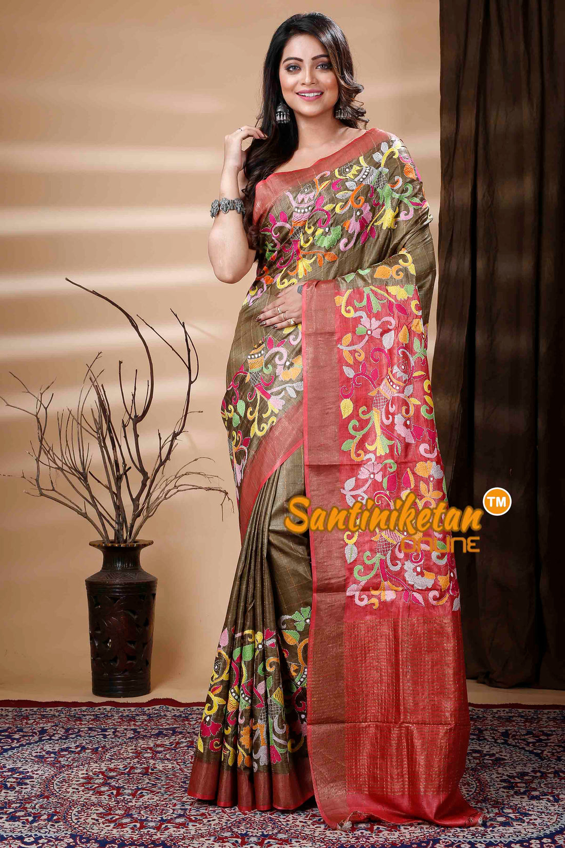 All Over Zari Tussar Silk Kantha Stitch Saree SN202310826