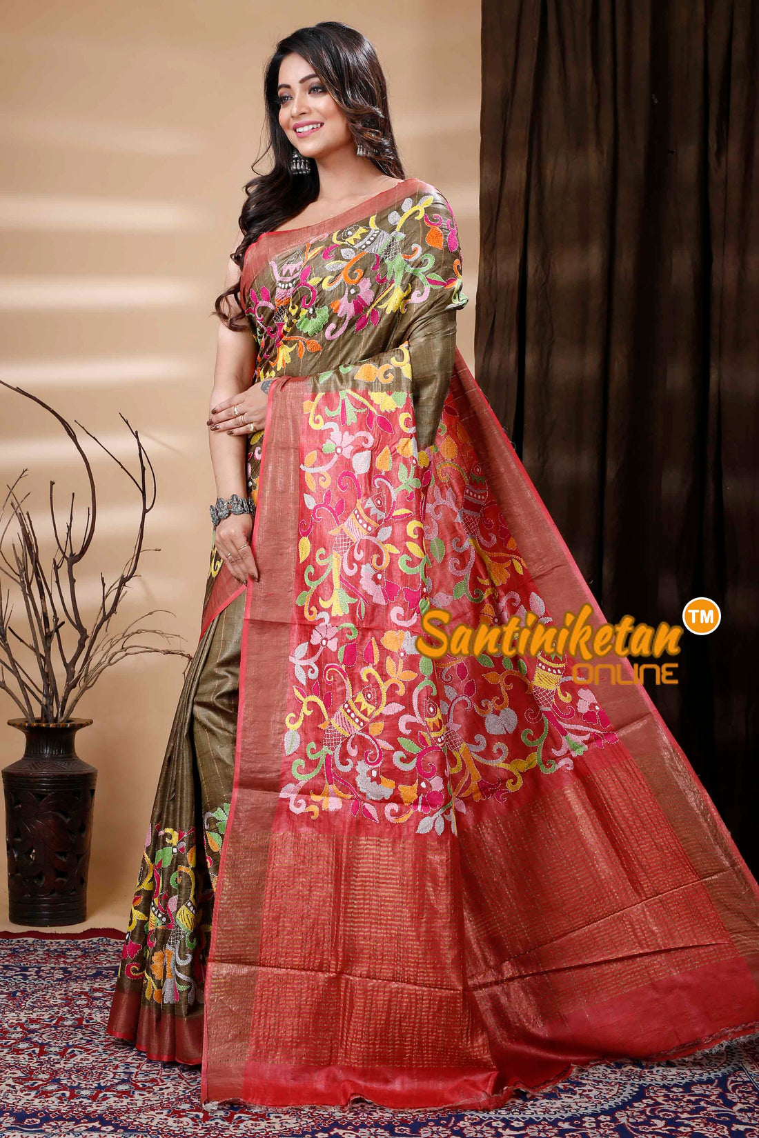 All Over Zari Tussar Silk Kantha Stitch Saree SN202310826