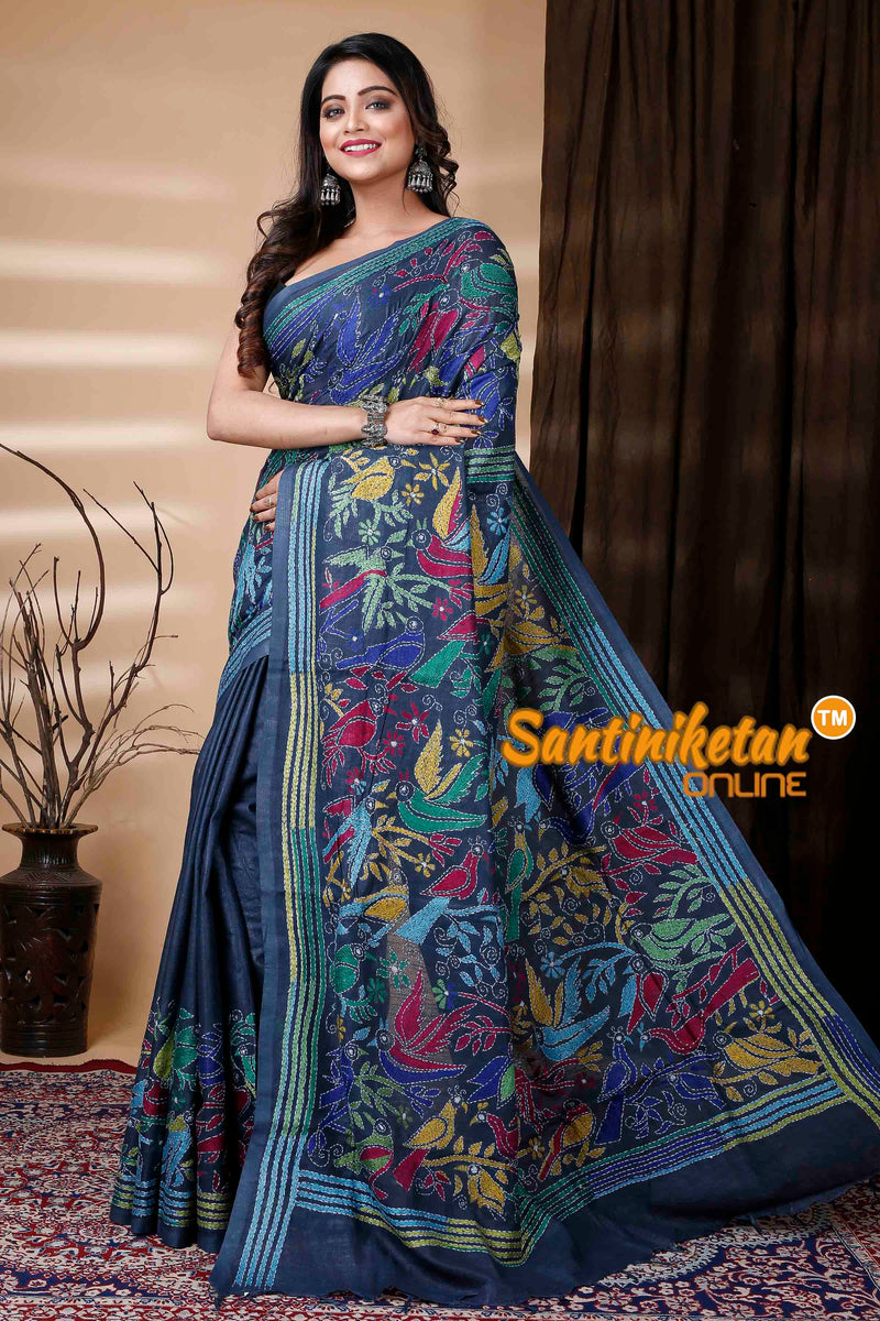 Slub Cotton Kantha Stitch (Hand Embroidery) Saree SN202310836