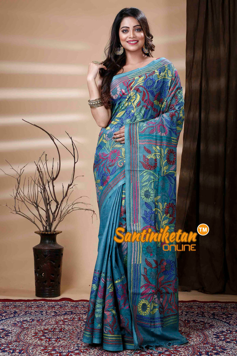 Slub Cotton Kantha Stitch (Hand Embroidery) Saree SN202310991