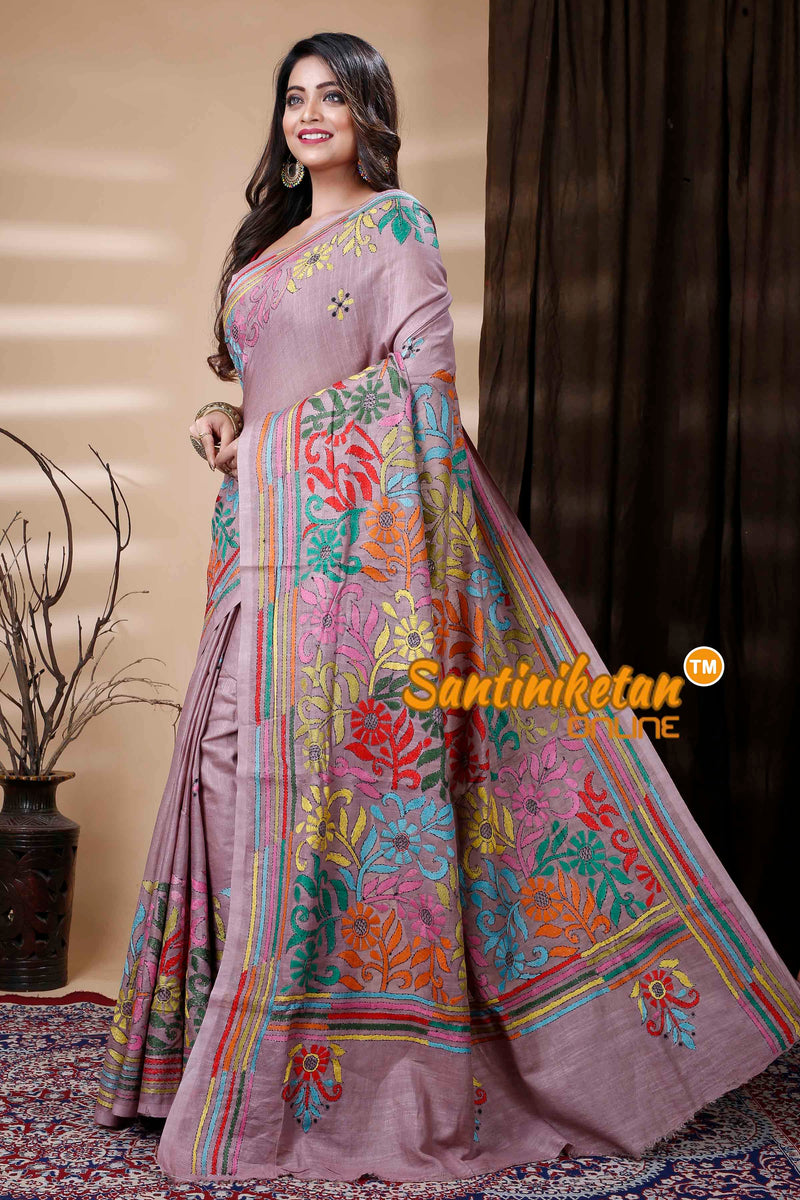 Slub Cotton Kantha Stitch (Hand Embroidery) Saree SN202310996
