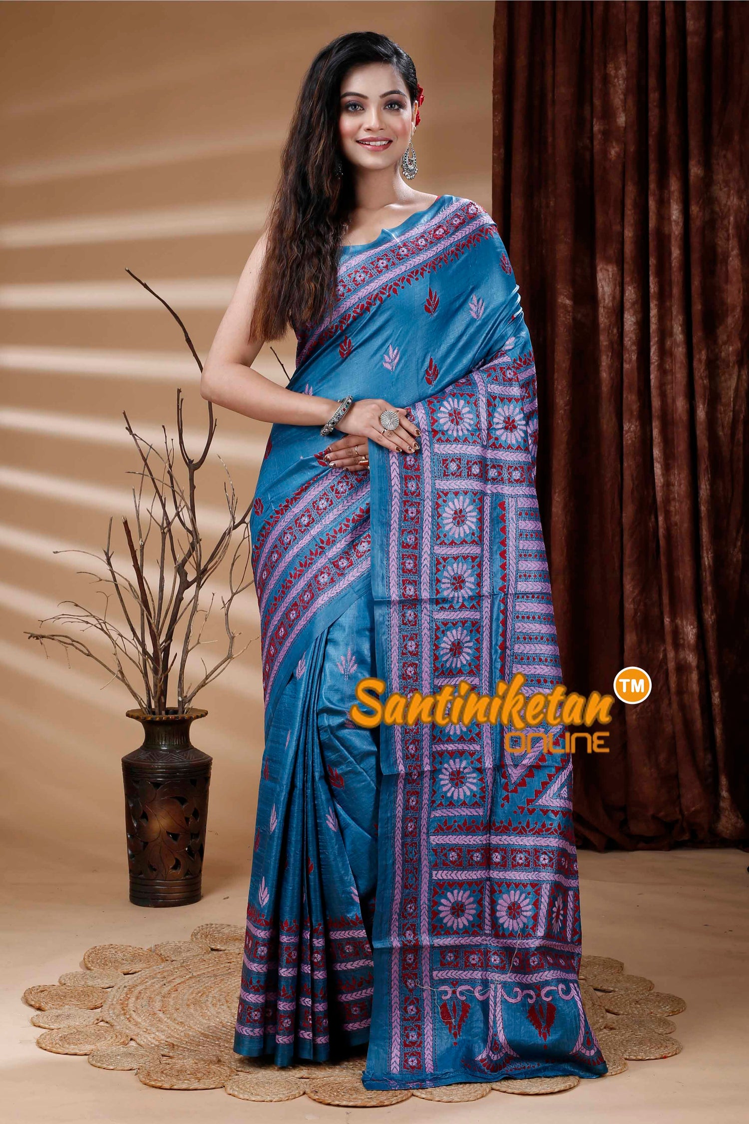 Dye Tussar Silk Kantha Stitch Saree SN202311349