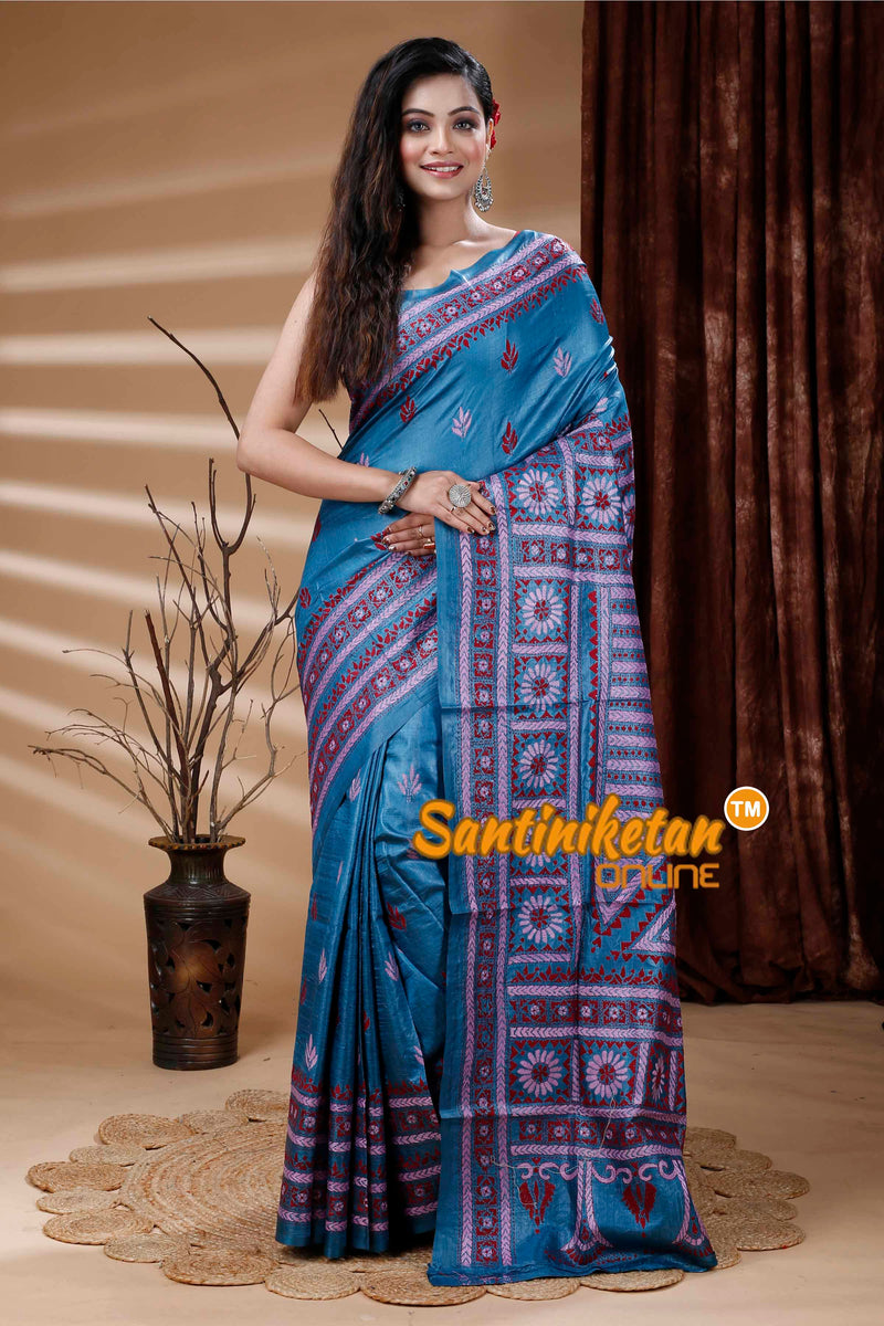 Dye Tussar Silk Kantha Stitch Saree SN202311349