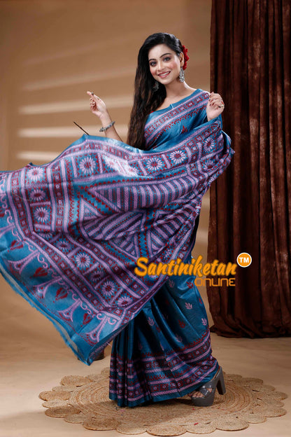Dye Tussar Silk Kantha Stitch Saree SN202311349