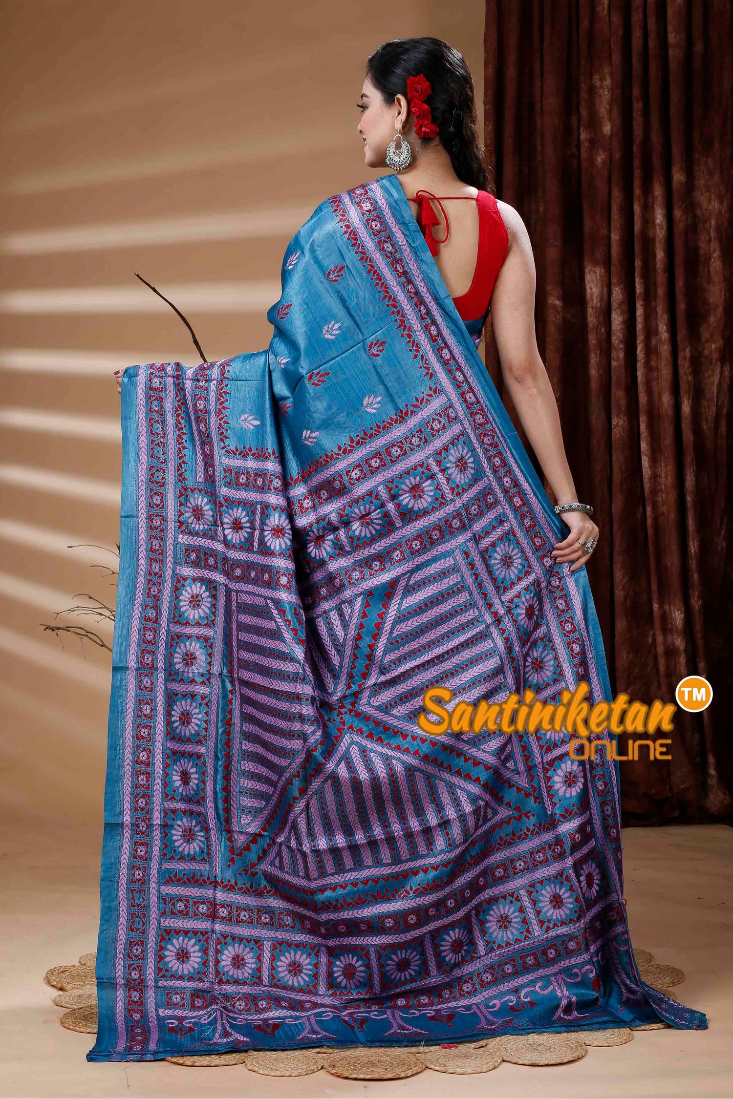 Dye Tussar Silk Kantha Stitch Saree SN202311349