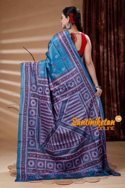Dye Tussar Silk Kantha Stitch Saree SN202311349