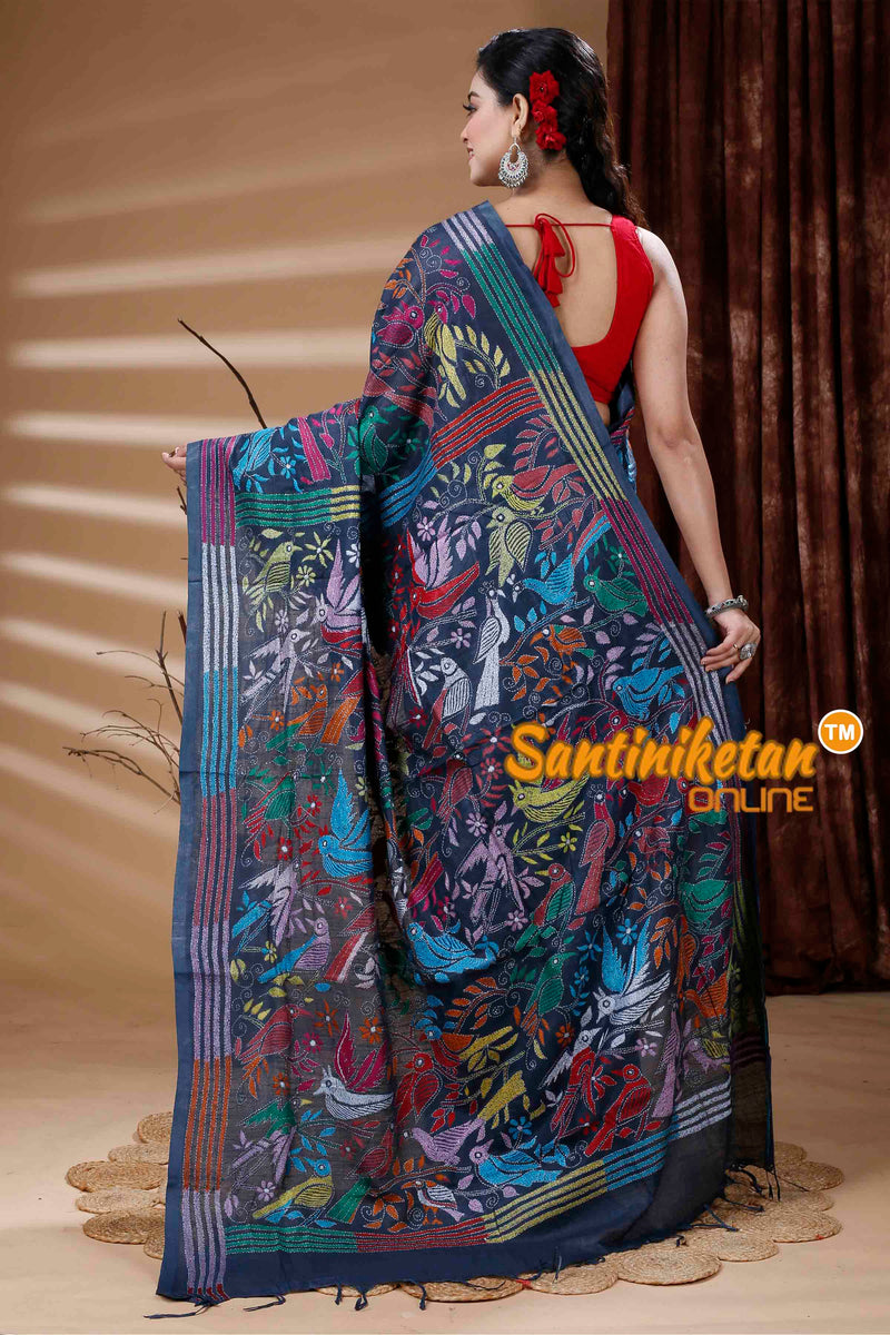 Slub Cotton Kantha Stitch (Hand Embroidery) Saree SN202311359
