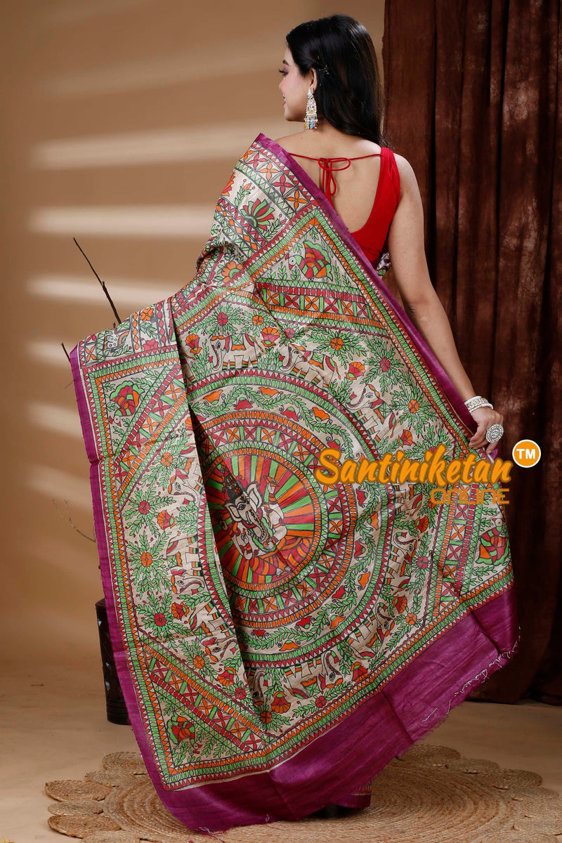 Pure Ghicha Silk Handcrafted Madhubani Saree SN202312102
