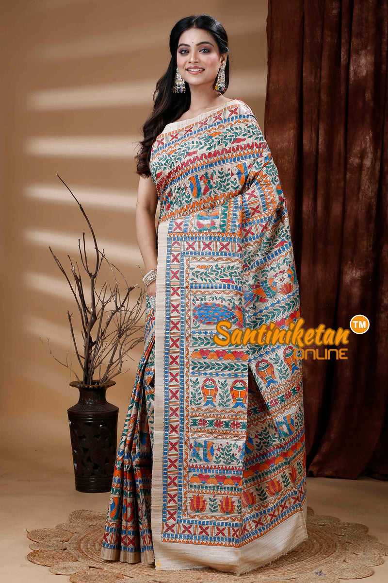 Pure Ghicha Silk Handcrafted Madhubani Saree SN202312241