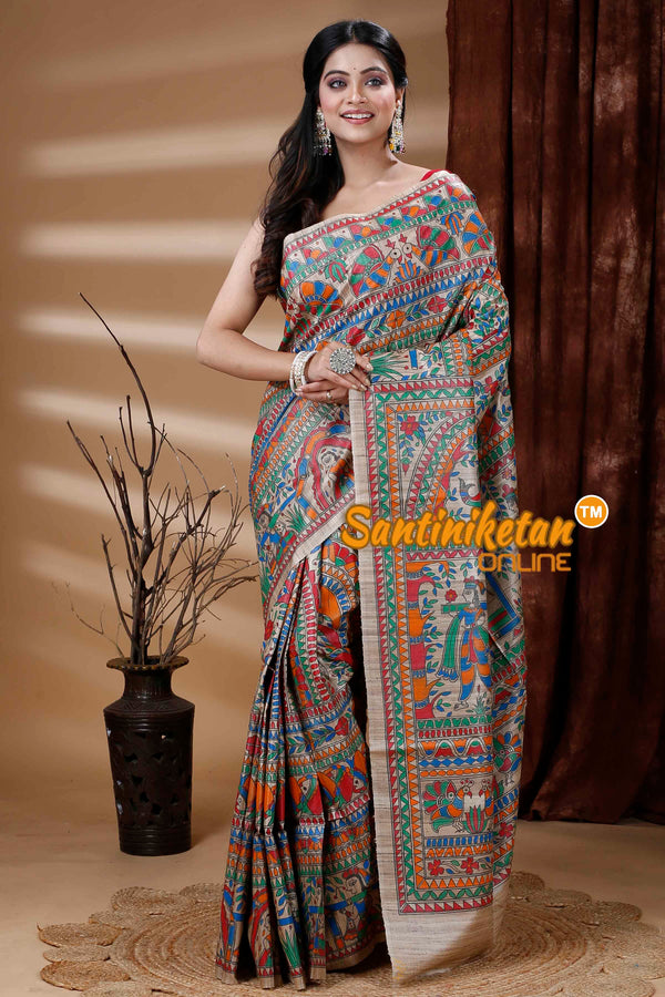 Pure Ghicha Silk Handcrafted Madhubani Saree SN202312246