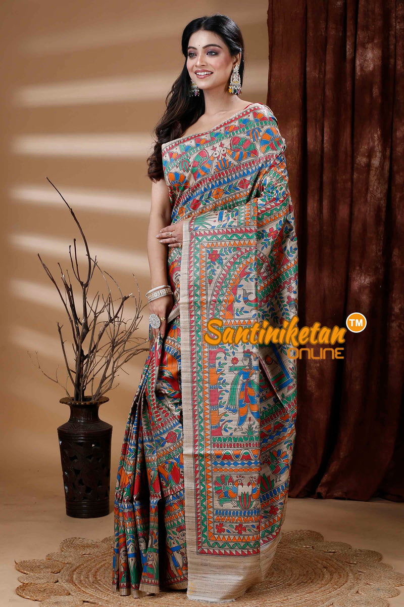 Pure Ghicha Silk Handcrafted Madhubani Saree SN202312246