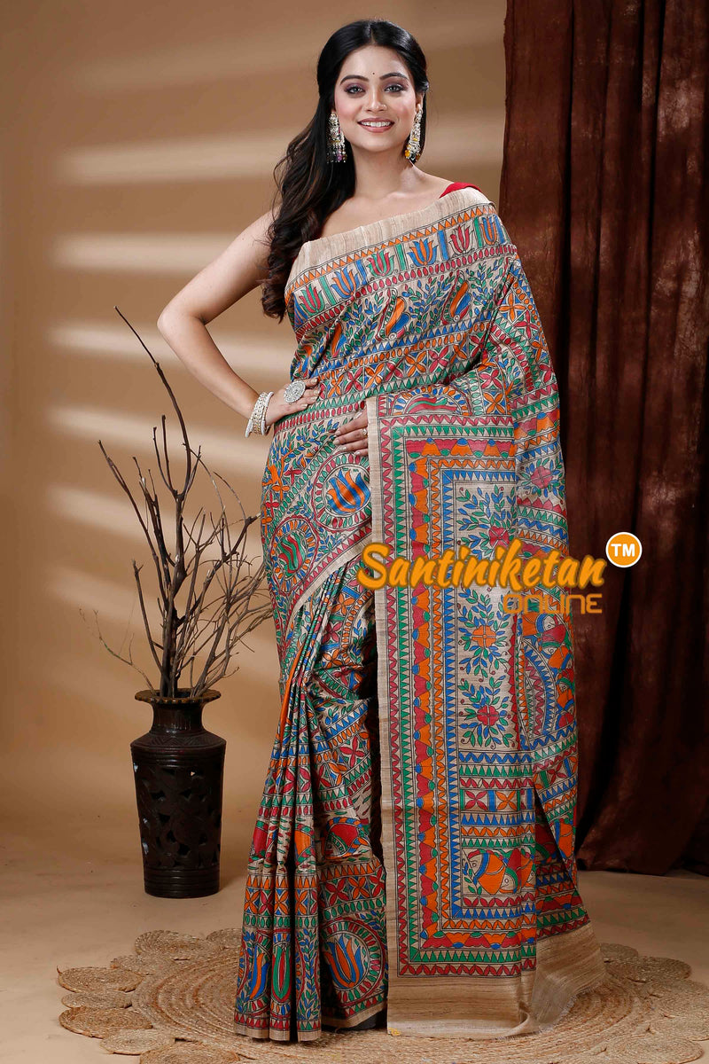 Pure Ghicha Silk Handcrafted Madhubani Saree SN202312256