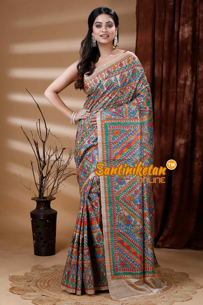 Pure Ghicha Silk Handcrafted Madhubani Saree SN202312261