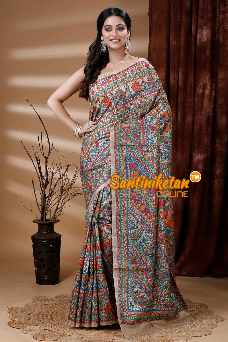 Pure Ghicha Silk Handcrafted Madhubani Saree SN202312266