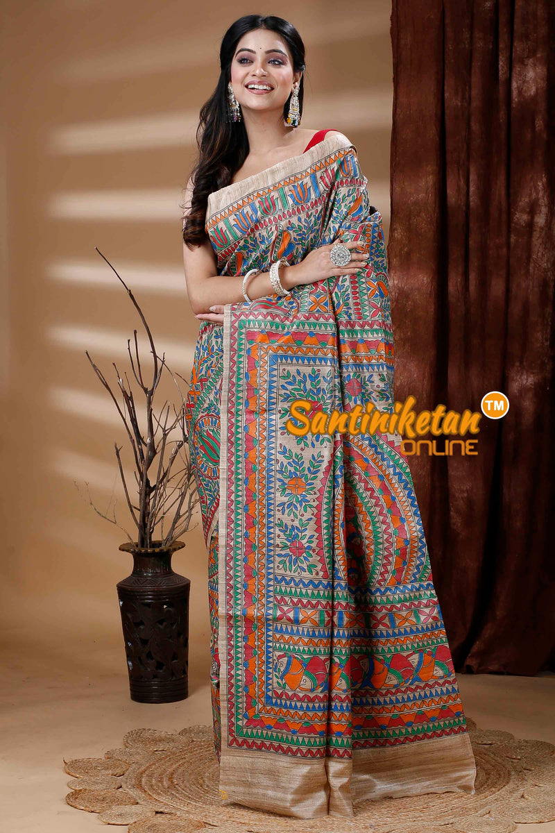 Pure Ghicha Silk Handcrafted Madhubani Saree SN202312266