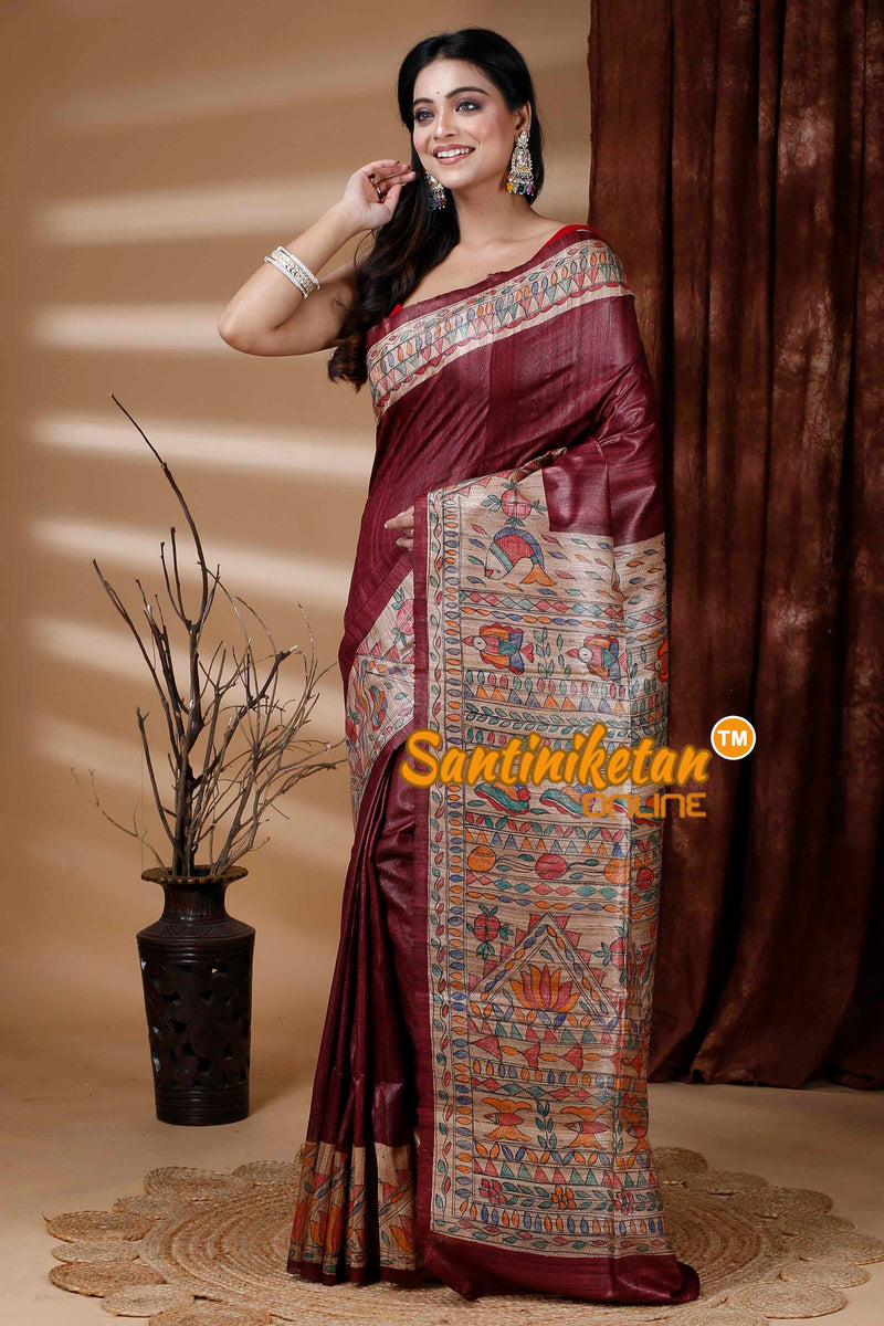 Pure Ghicha Silk Handcrafted Madhubani Saree SN202312272
