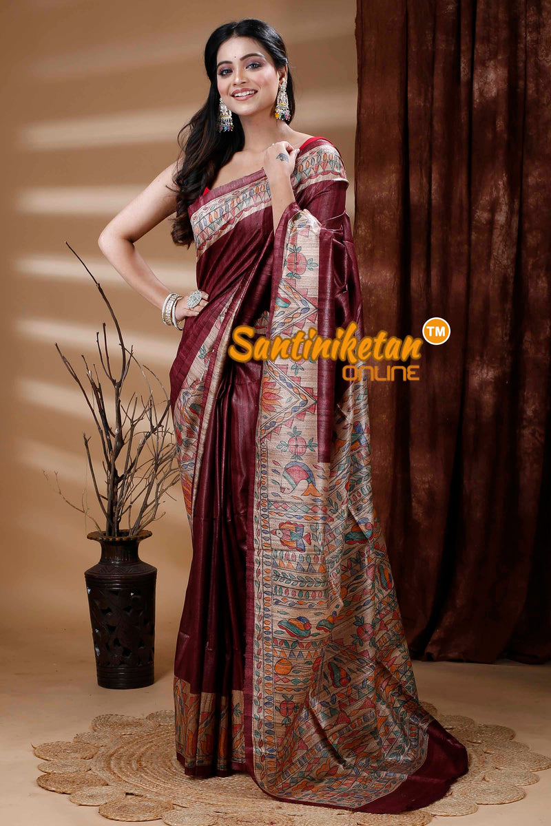 Pure Ghicha Silk Handcrafted Madhubani Saree SN202312272
