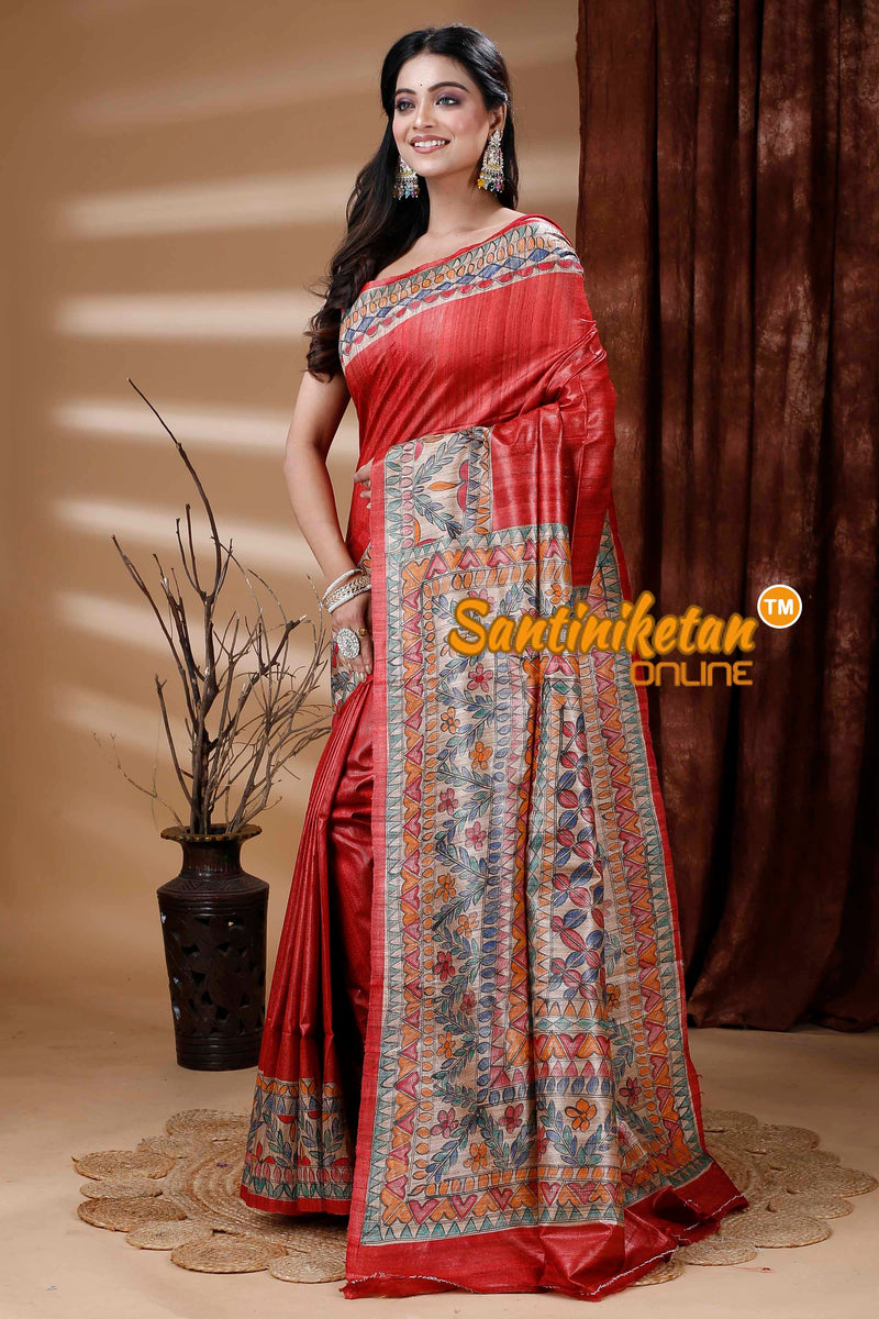 Pure Ghicha Silk Handcrafted Madhubani Saree SN202312287