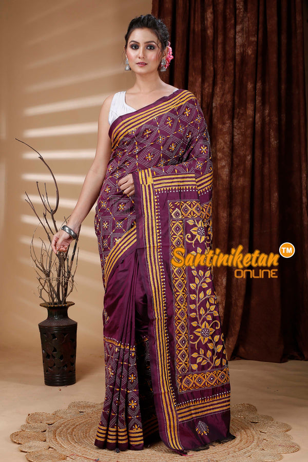 Butter Silk Kantha Stitch Saree SN202312748